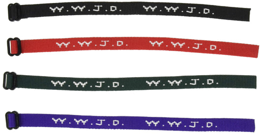 Rhode Island Novelty W.W.J.D bracelets 12-pack on display for daily wear and gifting