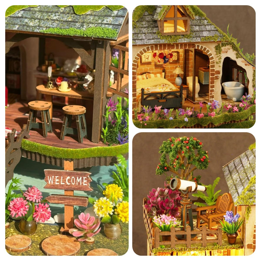 RHZN DIY miniature-kit-display featuring finished piece on shelf.