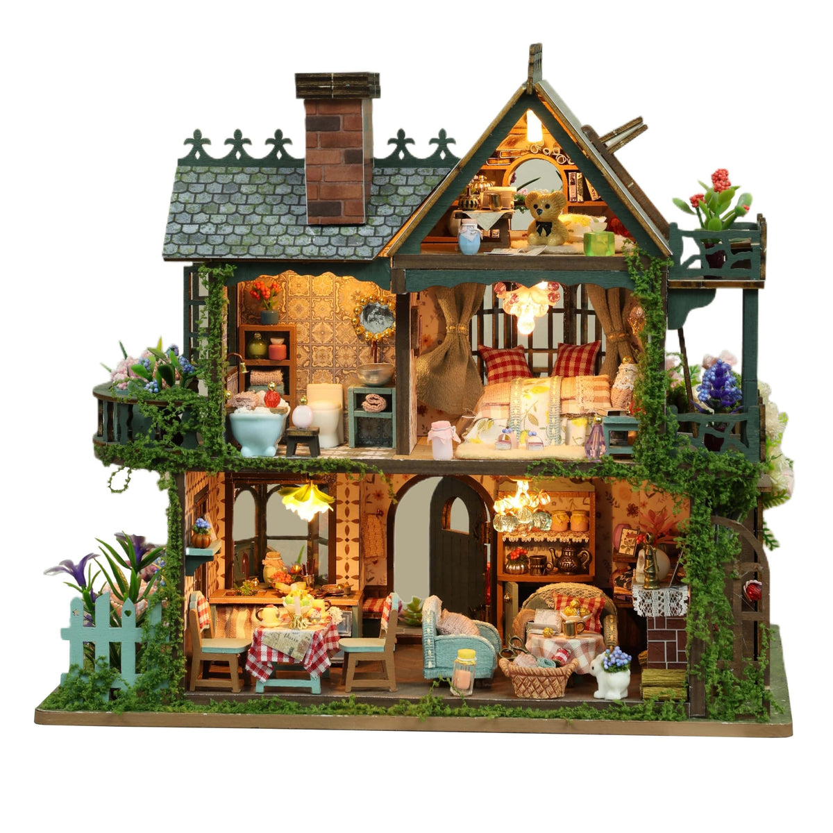 RHZN miniature house kit on a shelf adds decorative charm for home display