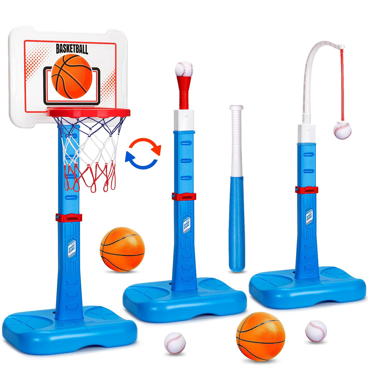 RIANEAN 3-in-1 kids basketball hoop in action for versatile indoor and outdoor play.