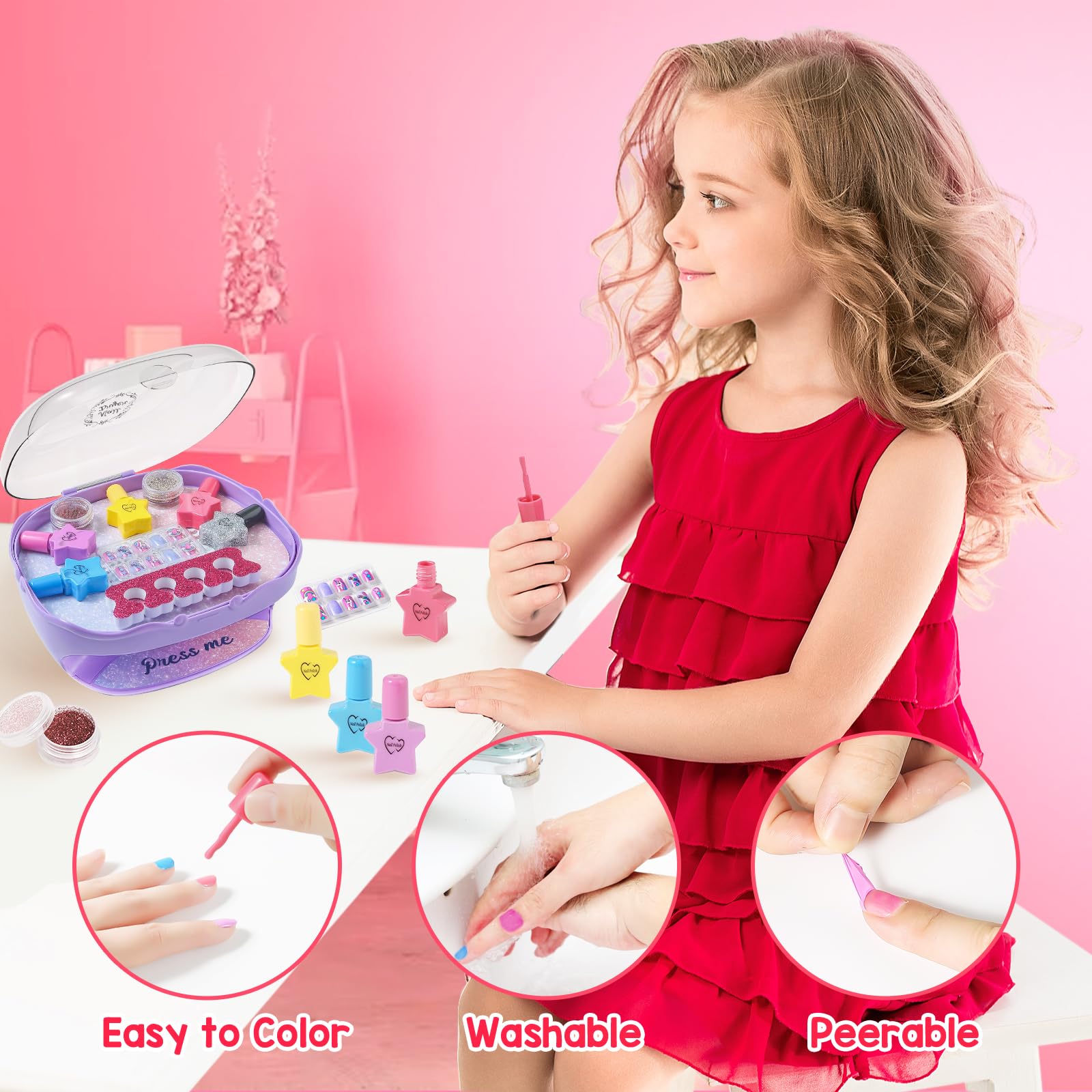 RIANEAN purple nail polishes on tiny nails spark colorful creativity and easy cleanup.