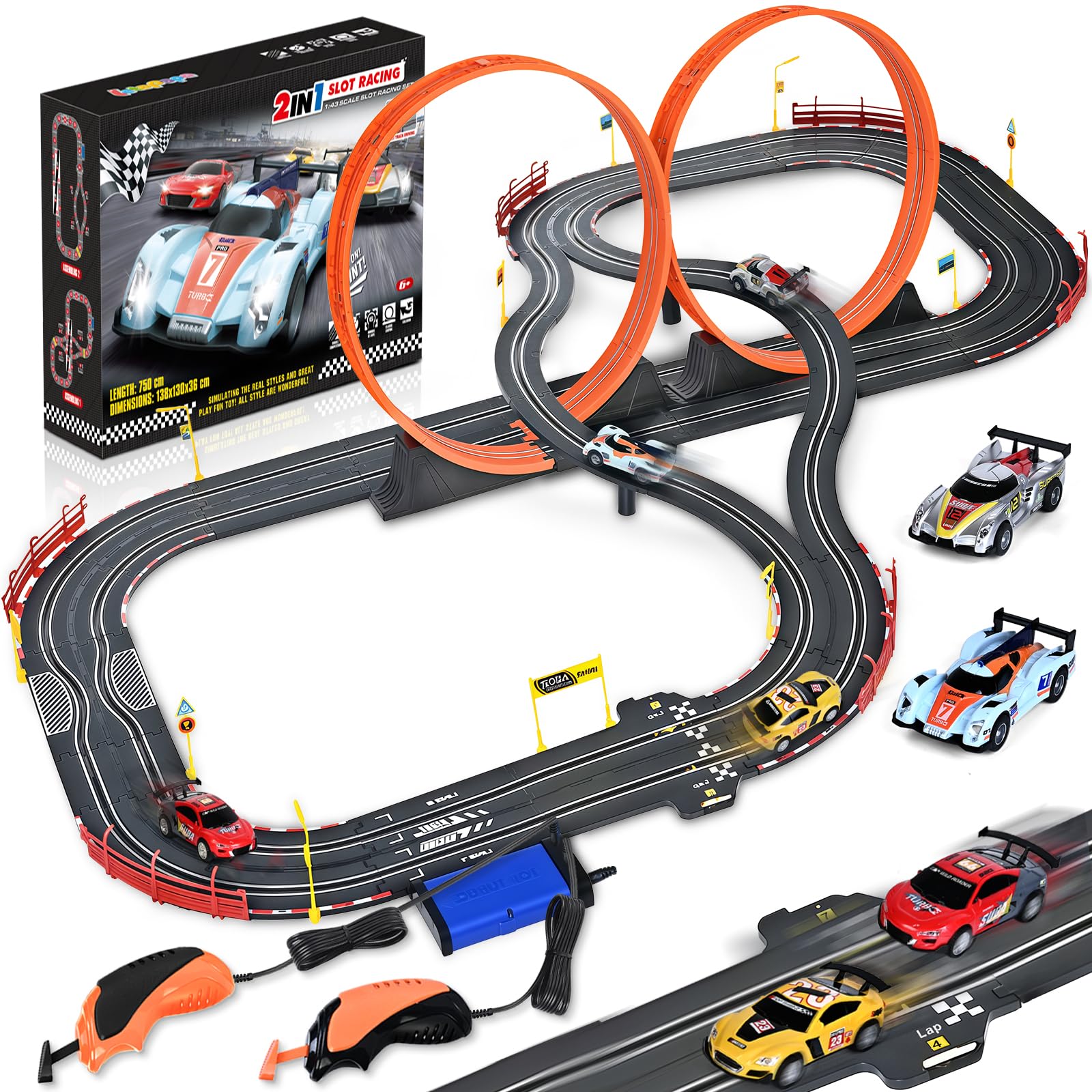 RIANEAN dual overpass slot car track adds dramatic elevation for immersive play.