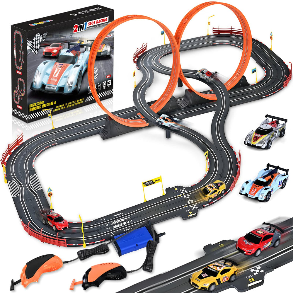 RIANEAN dual overpass slot car track adds dramatic elevation for immersive play.