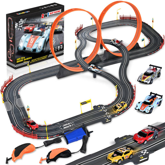 RIANEAN dual overpass slot car track adds dramatic elevation for immersive play.
