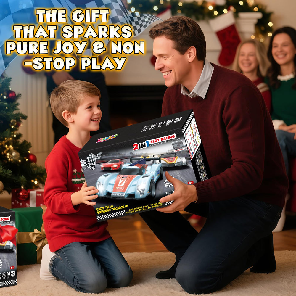 RIANEAN slot car track offers dual power modes for home or on-the-go racing.