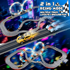 RIANEAN slot track dual cars high-speed showcases fast-paced competition with two controllers.