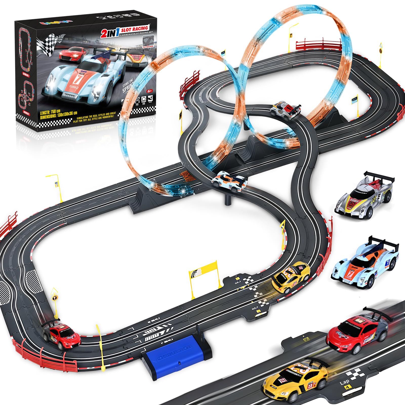 RIANEAN slot track set overpass enables dual racing with customizable layouts.