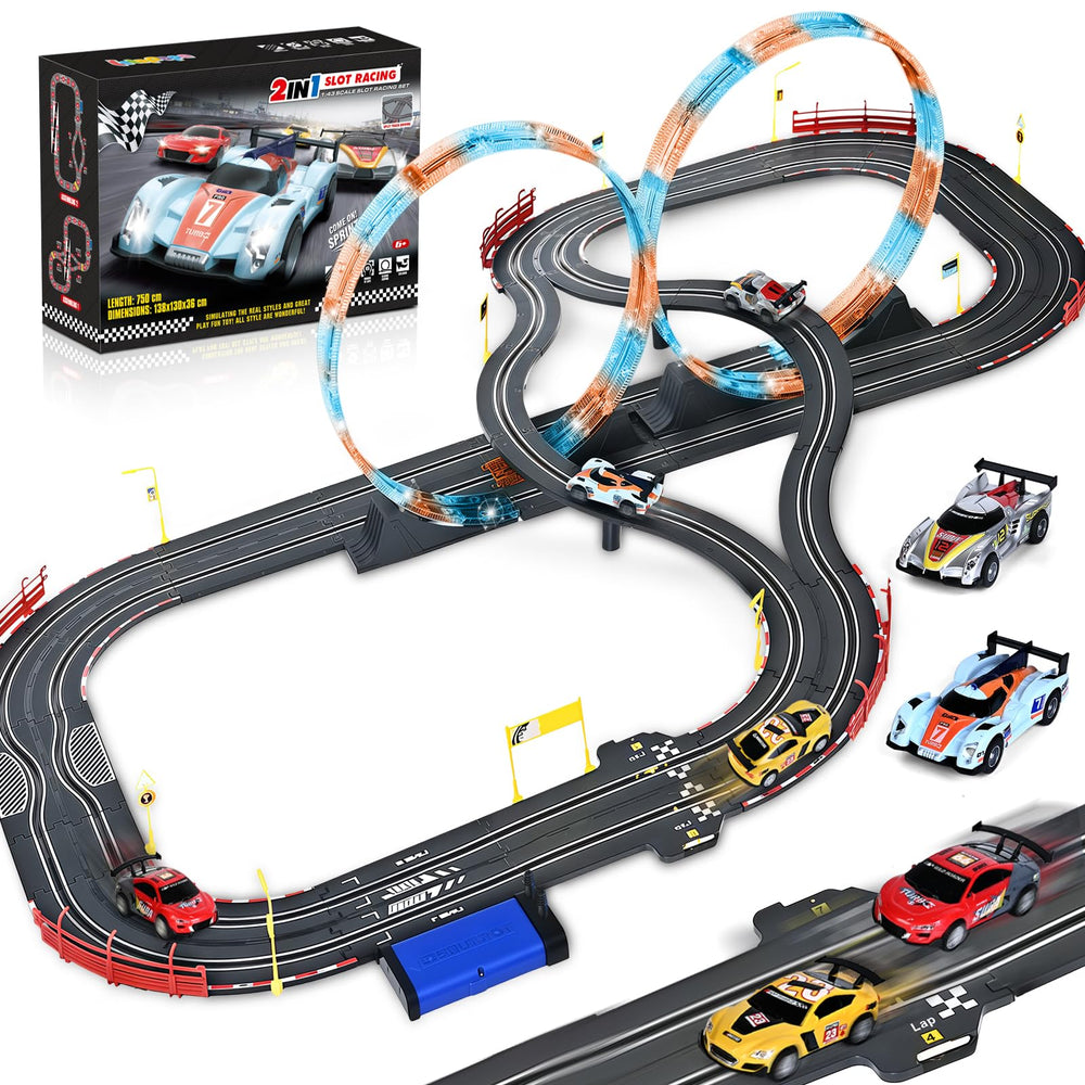 RIANEAN slot track set overpass enables dual racing with customizable layouts.