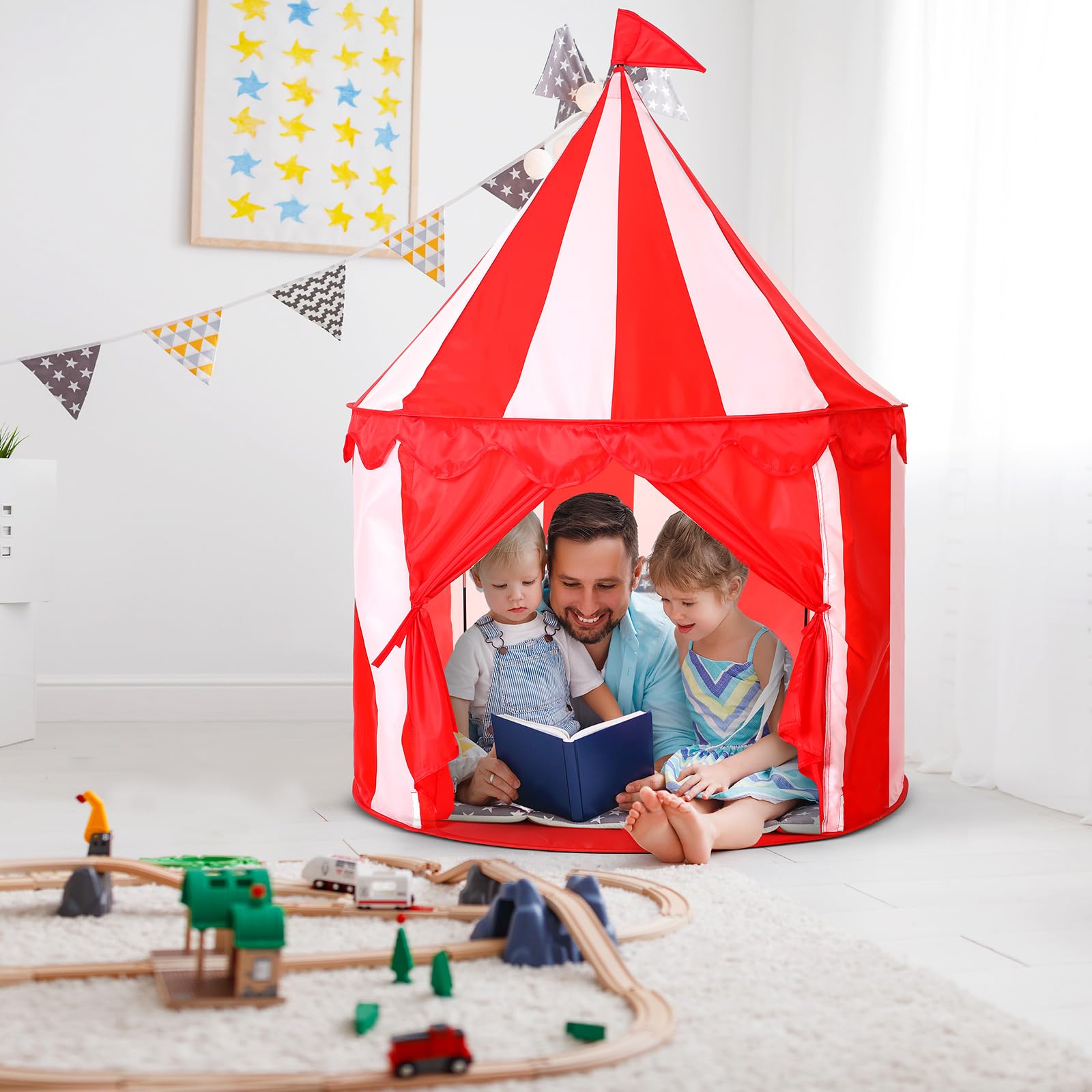 Ribbonlic tent for indoor and outdoor play sessions