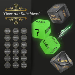 Ribbonvet 10-sided love dice with varied prompts.