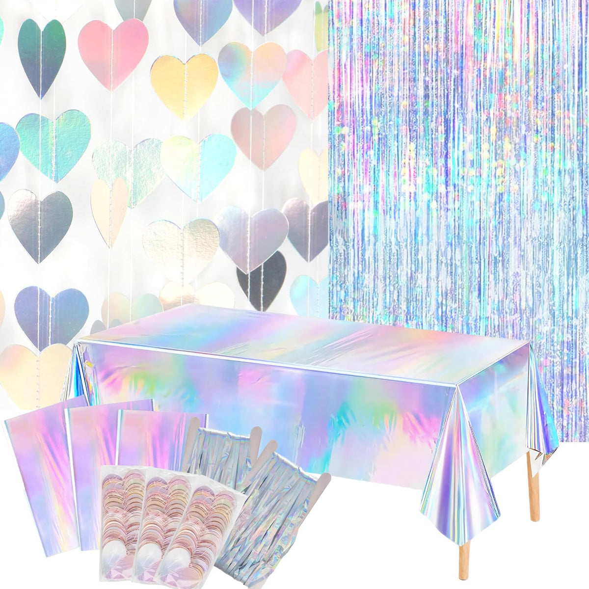 Ricawa love-heart garland banner creates a romantic iridescent backdrop for walls and entries.