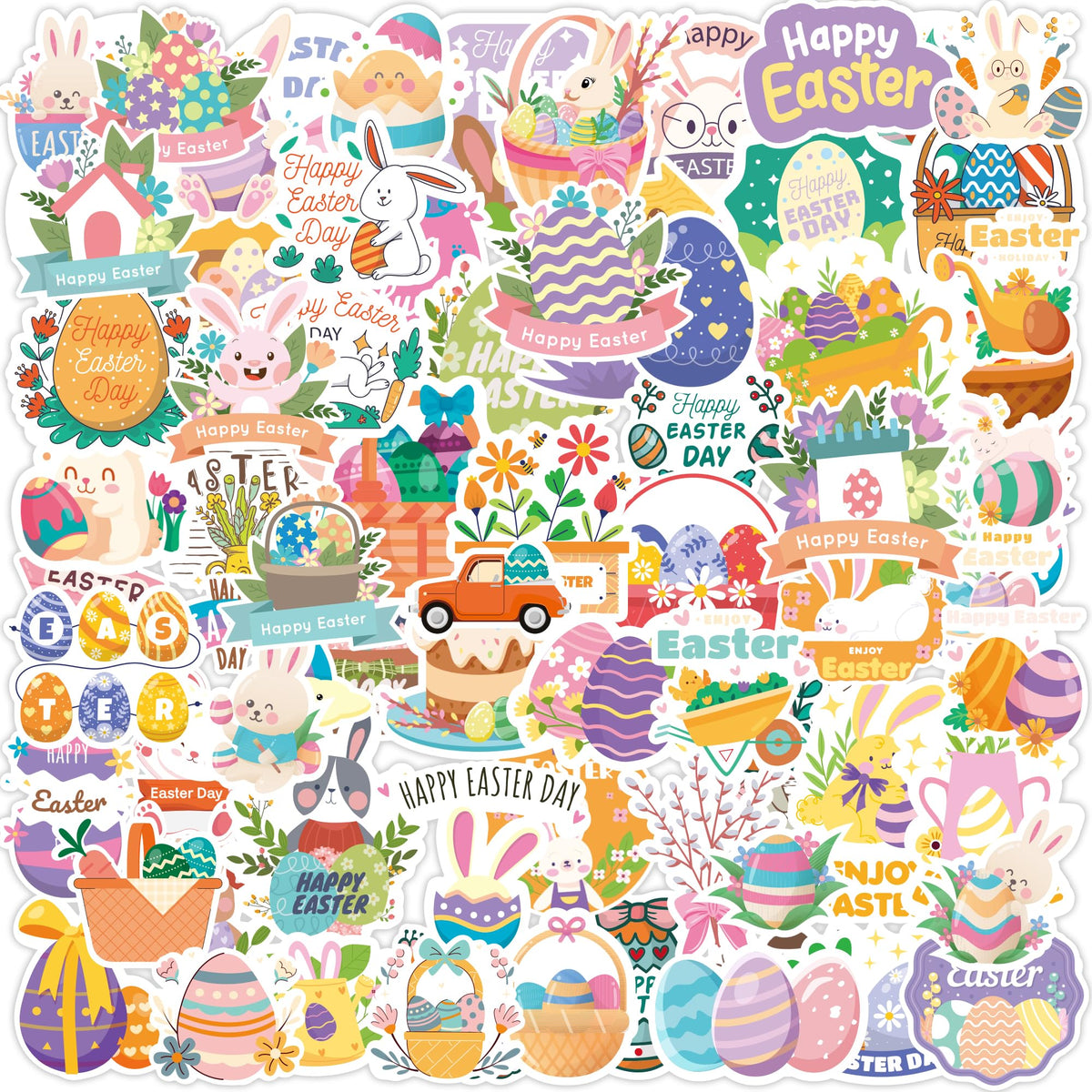 Riccioofy Easter stickers with bunny designs for kids' crafts and egg hunt activities.