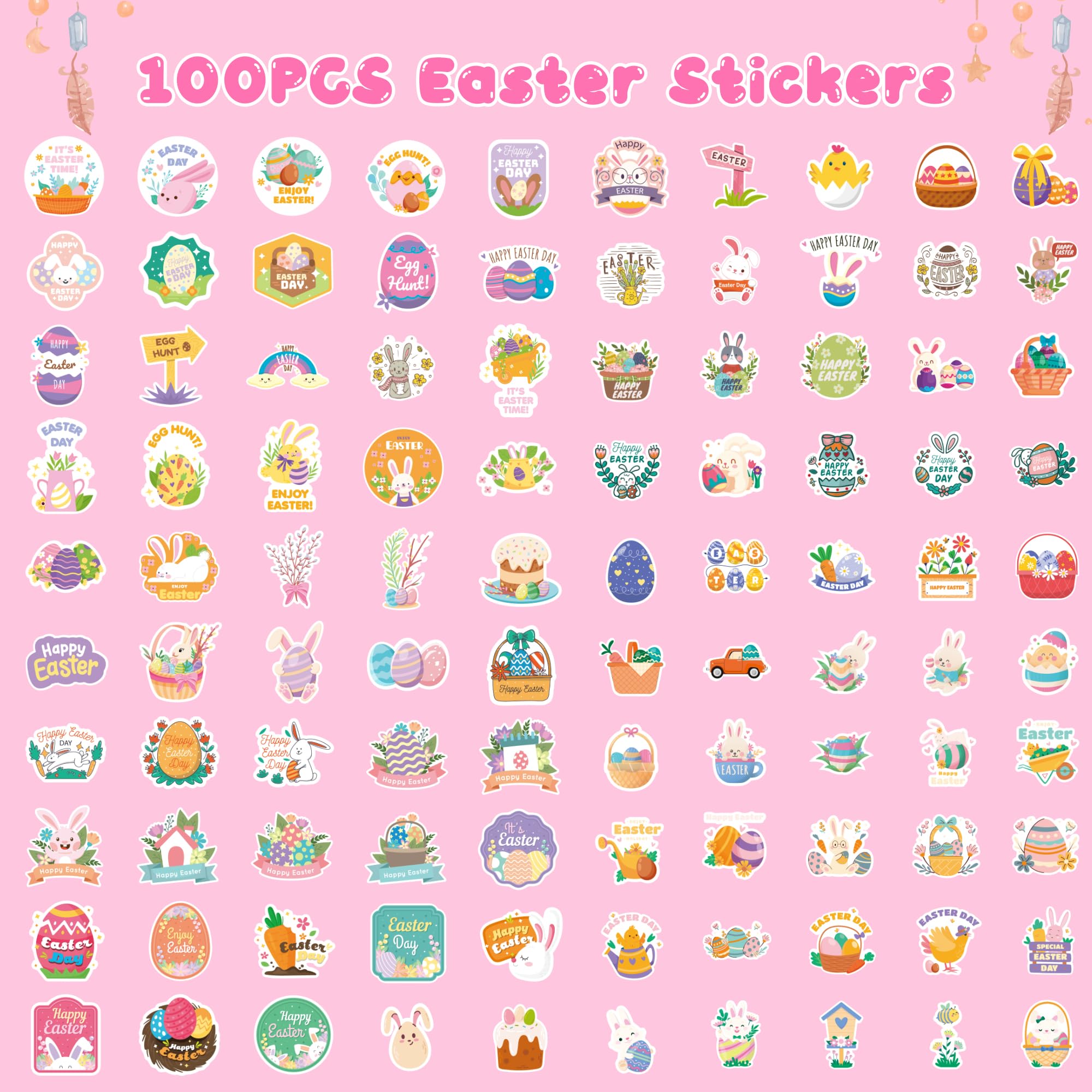 Riccioofy bunny-themed stickers for kids' party favors and festive Easter decor.