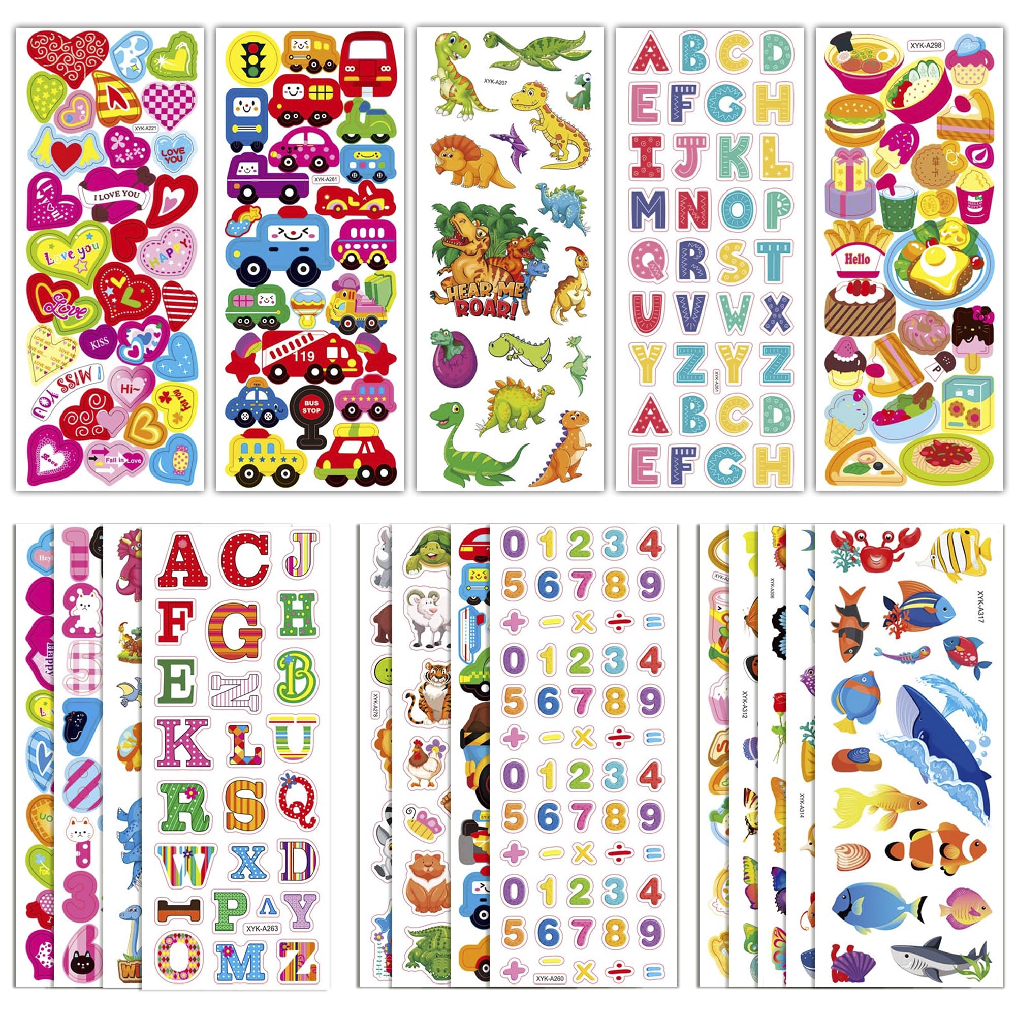Riccioofy puffy stickers 500-piece pack with vibrant 3D foam textures for kids crafts