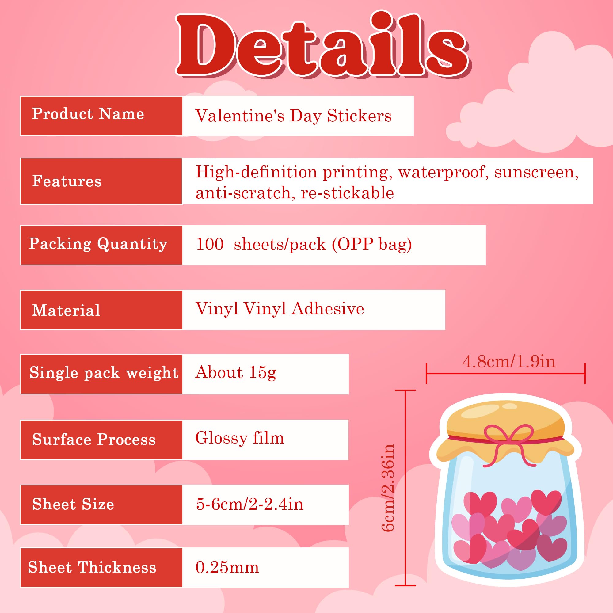 Riccioofy Valentines stickers easy-peel non-toxic surfaces for mess-free use