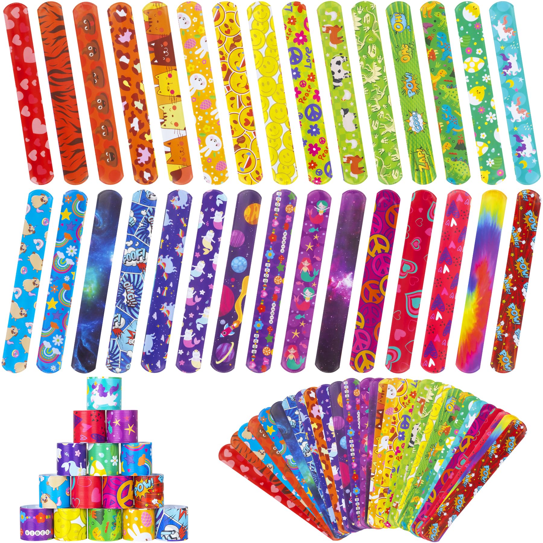 RICEDUO slap bracelets animals design, colorful fun for kids at parties