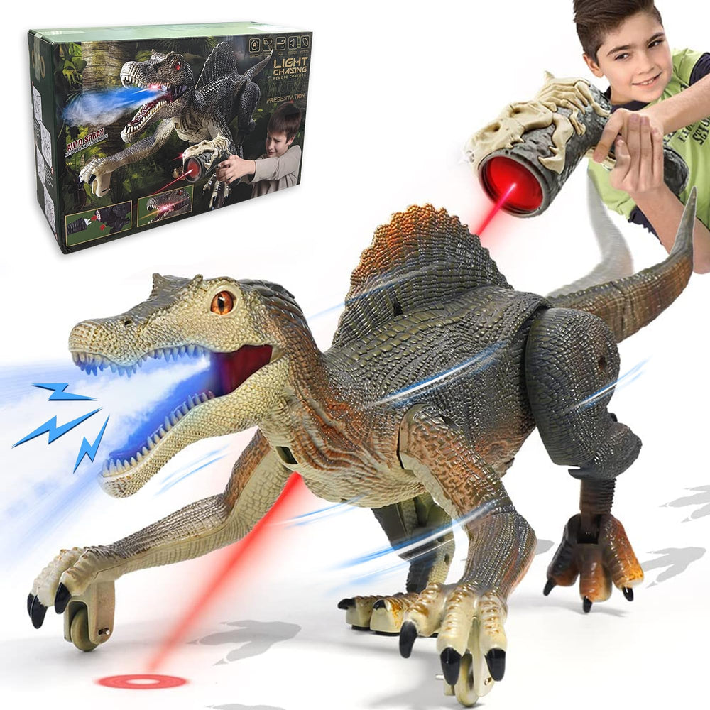 Richgv Spinosaurus glows while chasing a light for immersive play.
