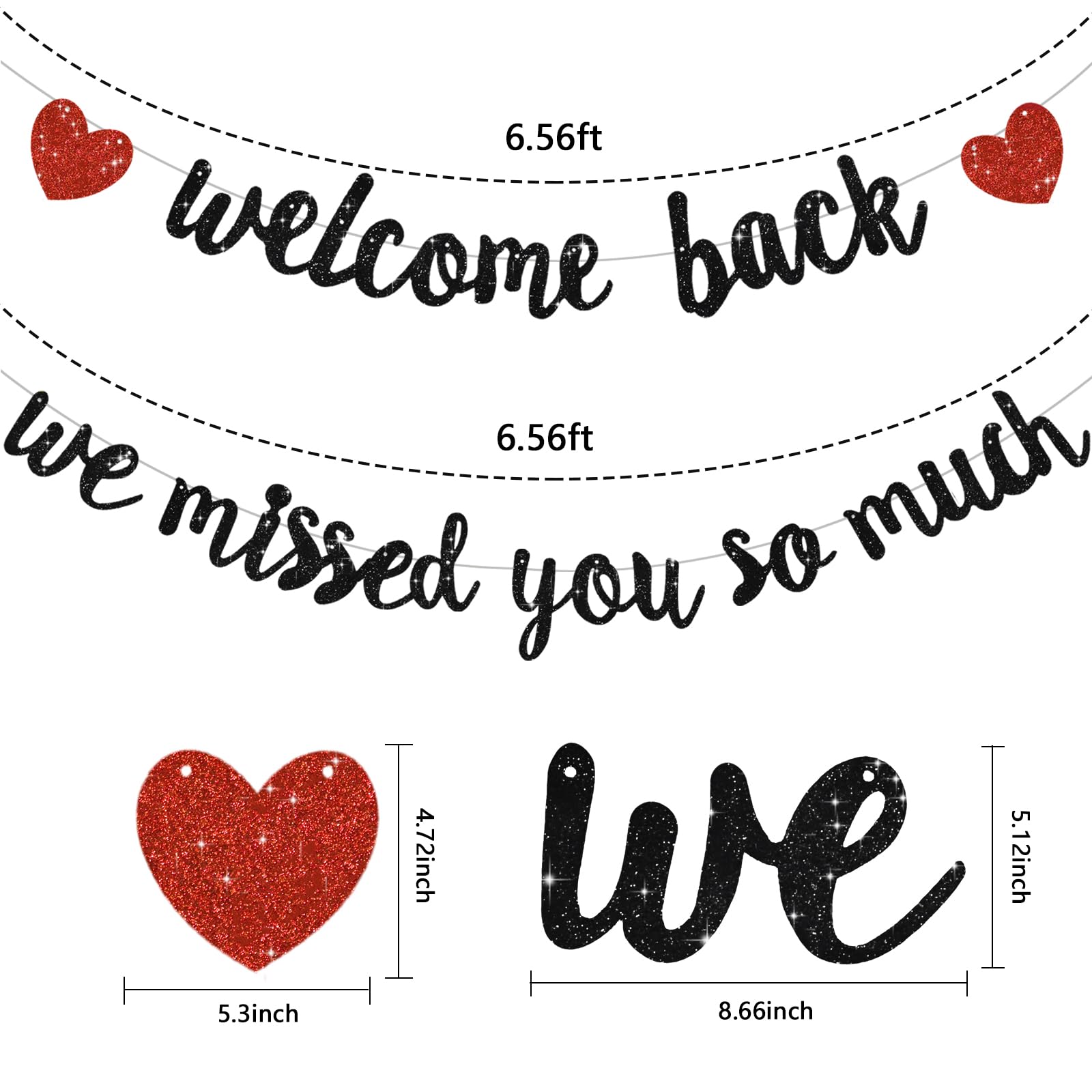 RICHHHA Glitter Black Welcome Back Banner hanging-ready enables instant decor without DIY.