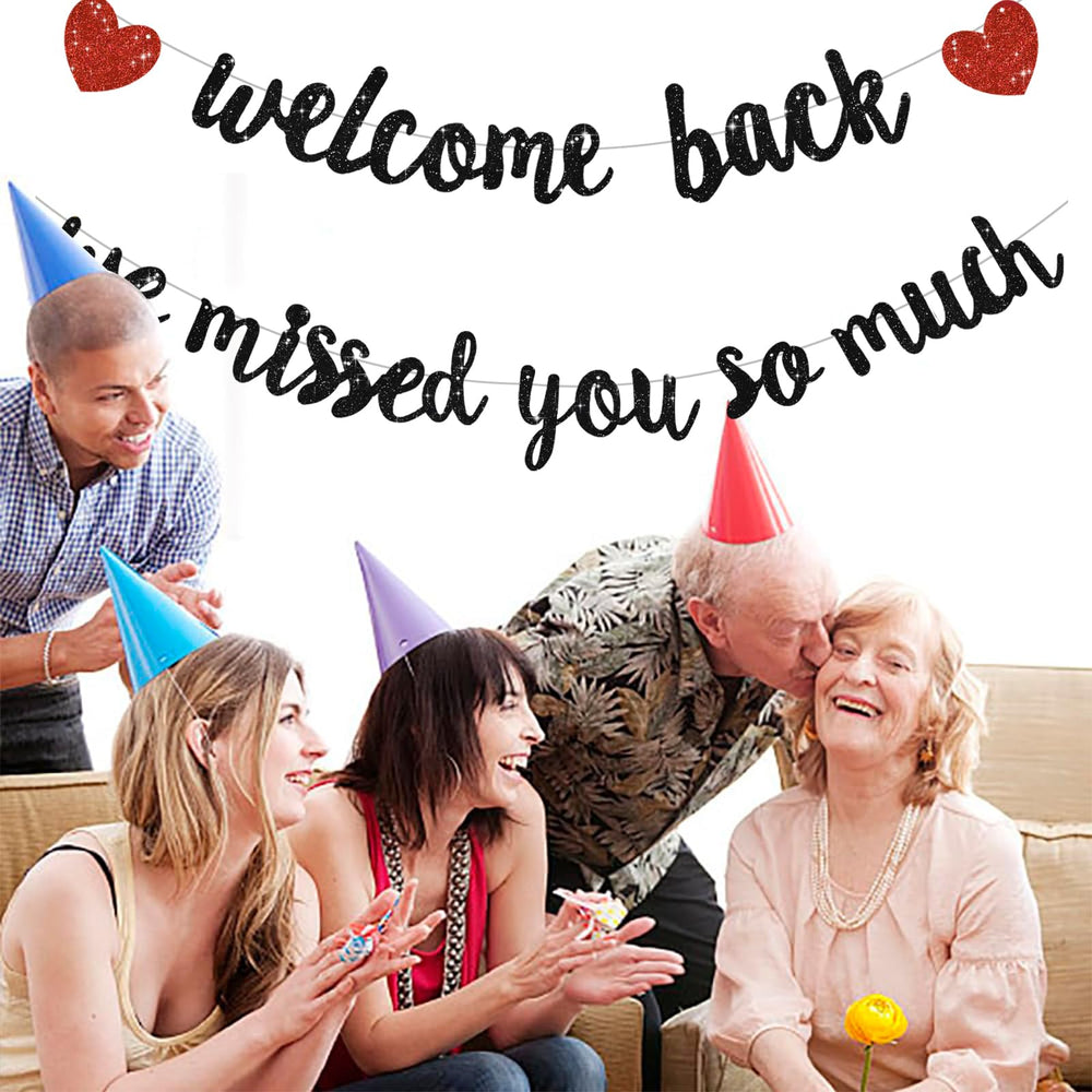 RICHHHA Glitter Black Welcome Back Banner indoor-outdoor use demonstrates versatile decor.