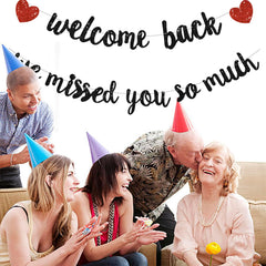 RICHHHA Glitter Black Welcome Back Banner indoor-outdoor use demonstrates versatile decor.