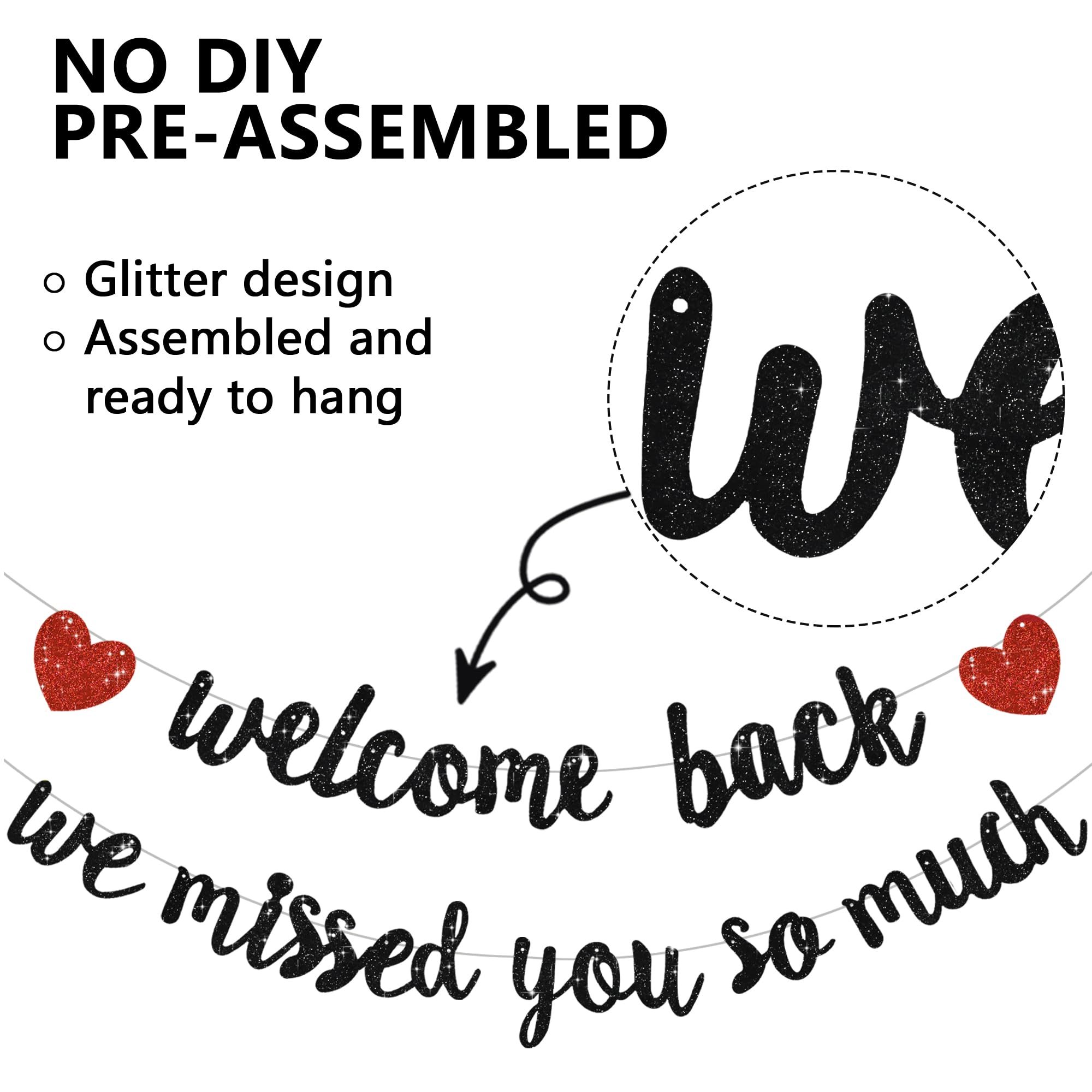 RICHHHA Glitter Black Welcome Banner side view shows dramatic impact and readable lettering.