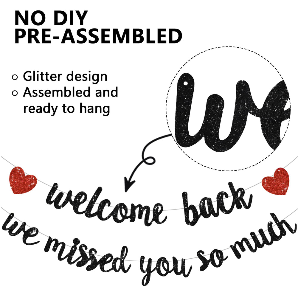 RICHHHA Glitter Black Welcome Banner side view shows dramatic impact and readable lettering.