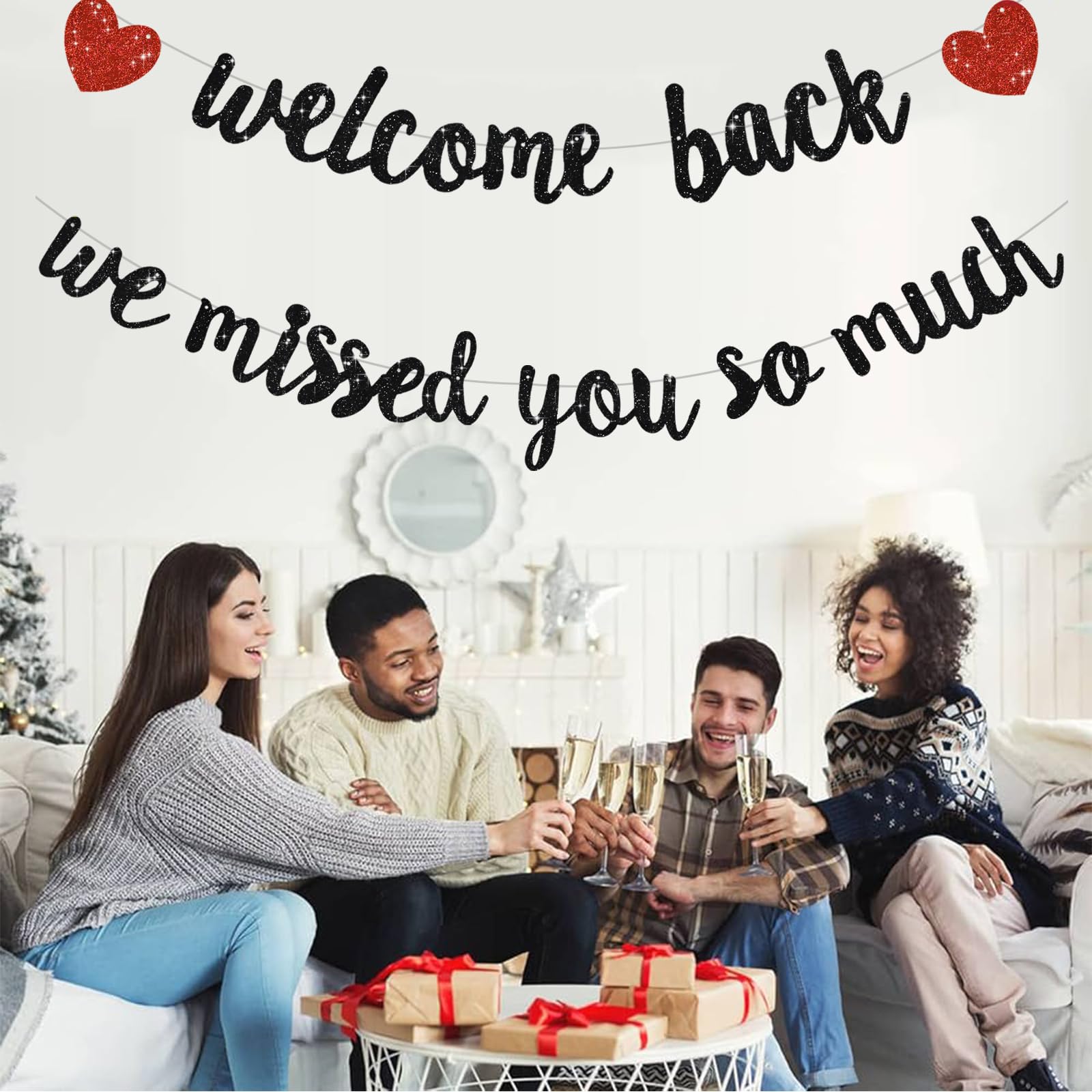 RICHHHA Glitter Black Welcome Back Banner warm-atmosphere creates inviting entry scenes.