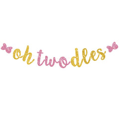 RICHHHA Glitter Oh Twodles Banner full view ready to hang birthday décor.
