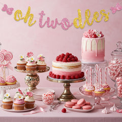 RICHHHA Glitter Oh Twodles Banner mantel display enhances centerpieces and photos.