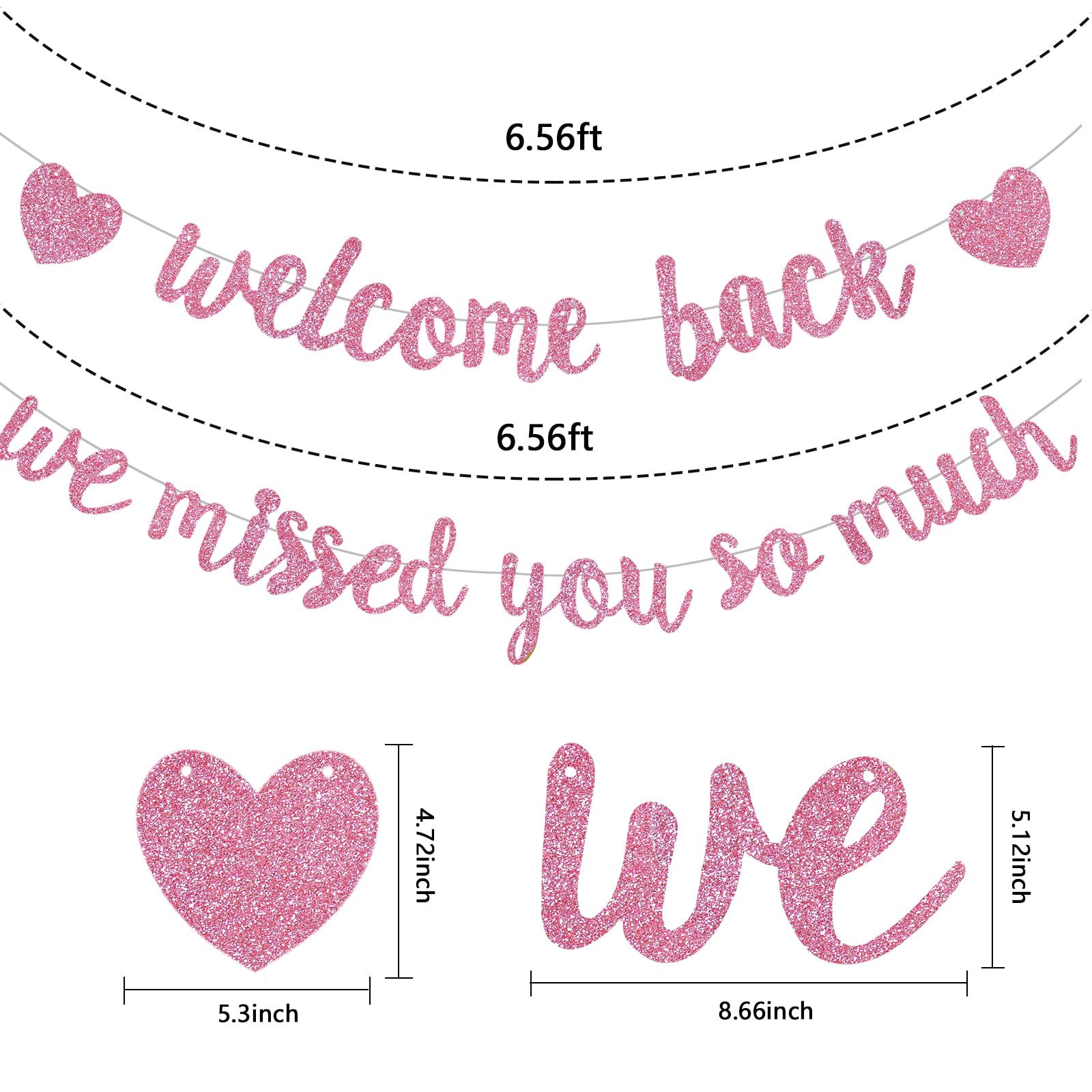 RICHHHA Glitter Pink Welcome Back banner displayed indoors as a warm party backdrop.