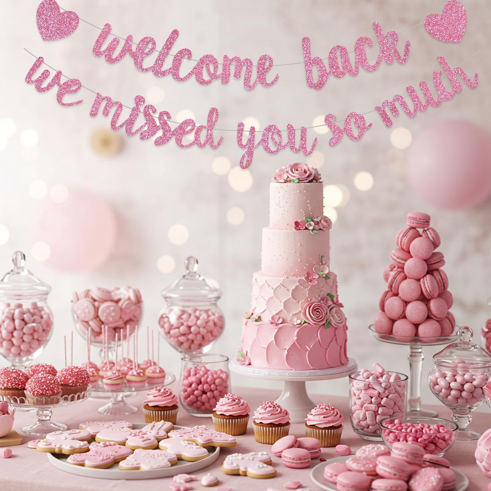 RICHHHA Glitter Pink Welcome Back banner enhances back-to-school and homecoming celebrations.