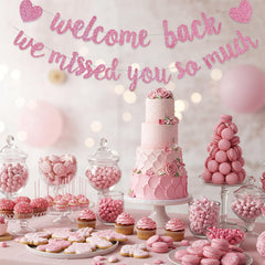RICHHHA Glitter Pink Welcome Back banner enhances back-to-school and homecoming celebrations.