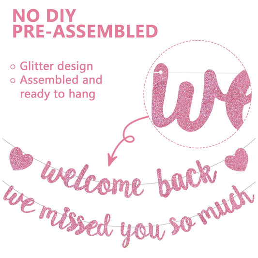RICHHHA Glitter Pink Welcome Back banner ready to hang for effortless decoration.