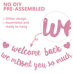 RICHHHA Glitter Pink Welcome Back banner ready to hang for effortless decoration.