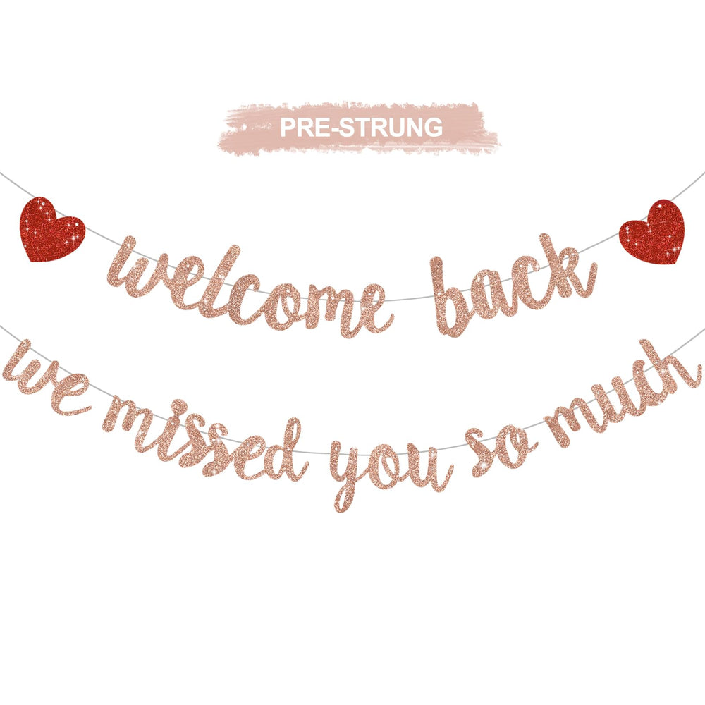 RICHHHA rose gold welcome back banner on display for warm homecoming