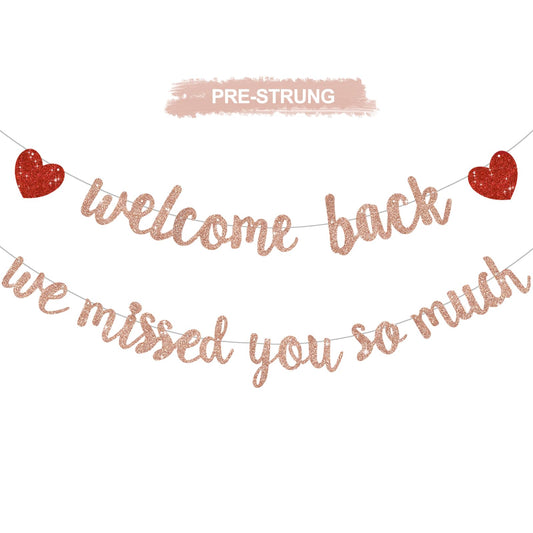 RICHHHA rose gold welcome back banner on display for warm homecoming