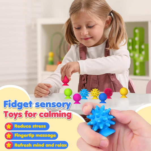 Richtim textured suction toys rainbow colors close-up, engaging visuals for classroom use.