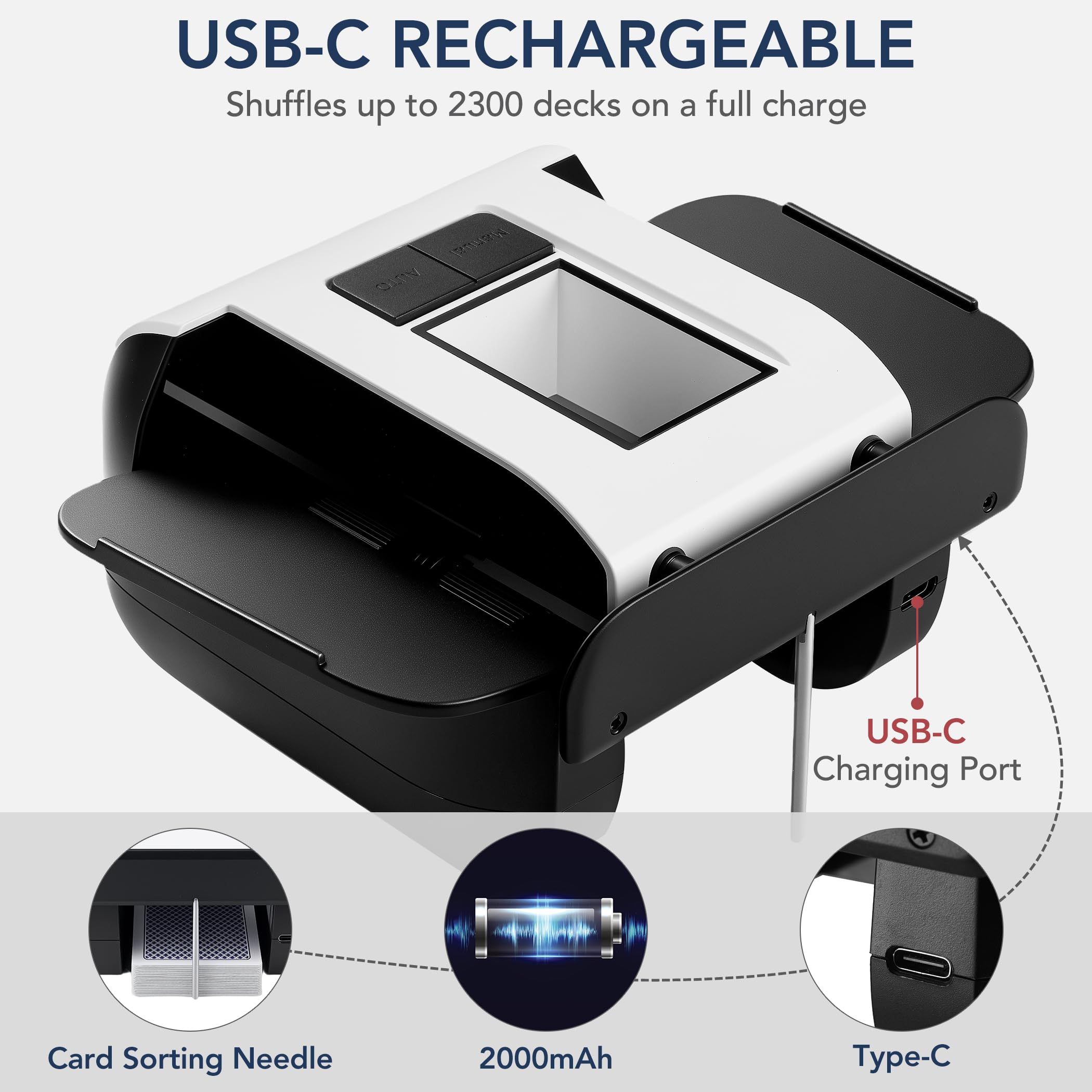 Richwon shuffler charges via USB-C for easy power on the go