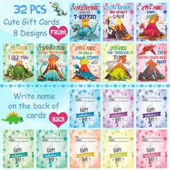 Ricluck dinosaur cards feature eight patterns for engaging valentines.