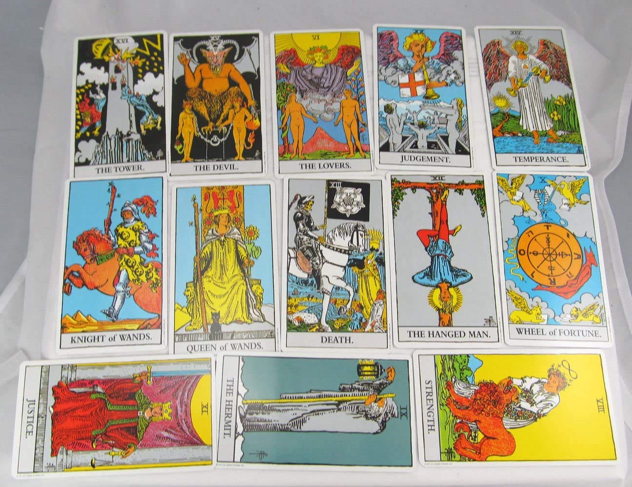 Rider-Waite major arcana closeup showcases iconic symbolism.