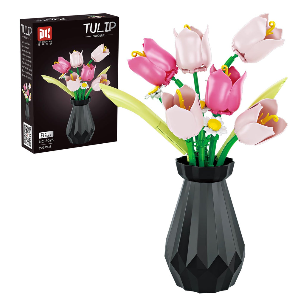 riesek tulip bouquet building set with vase displayed as elegant desk decor