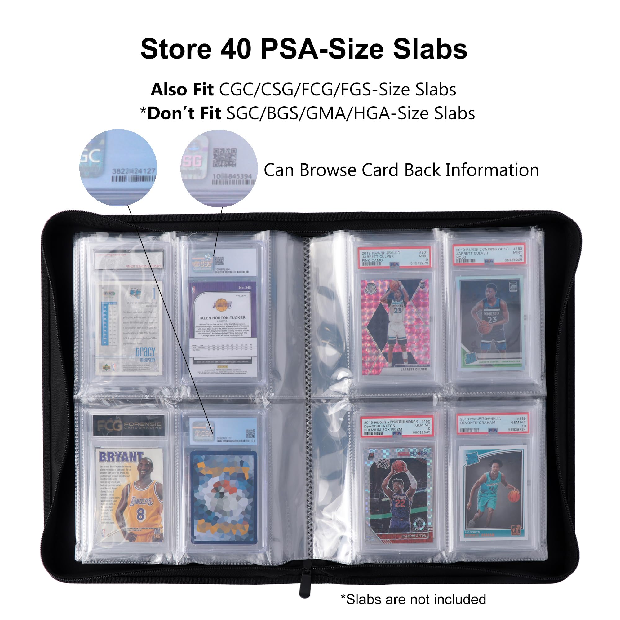 Inside of Rieton binder with four-card pockets per page for organization