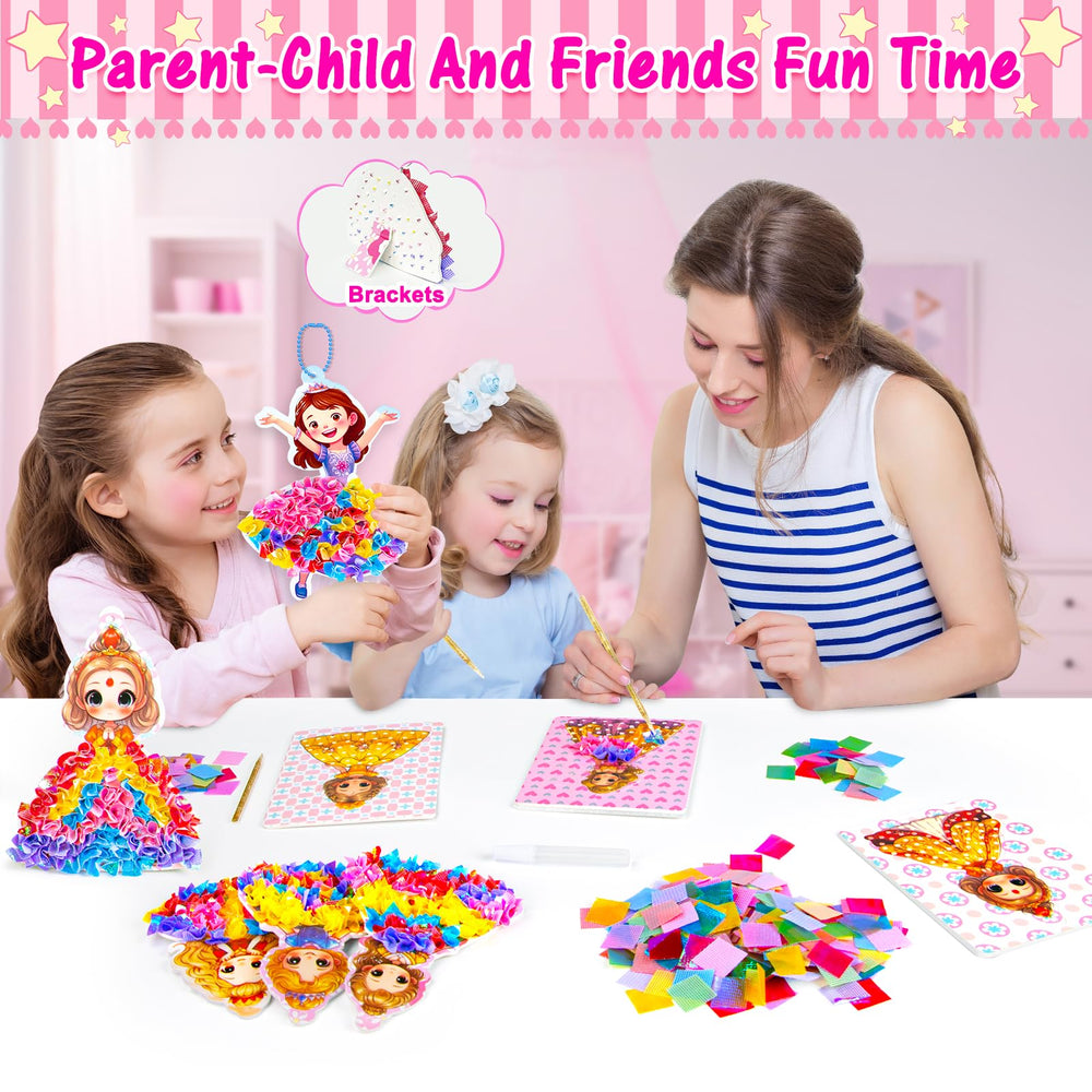 RIEYON fabric squares and color palette spark vivid princess artwork.