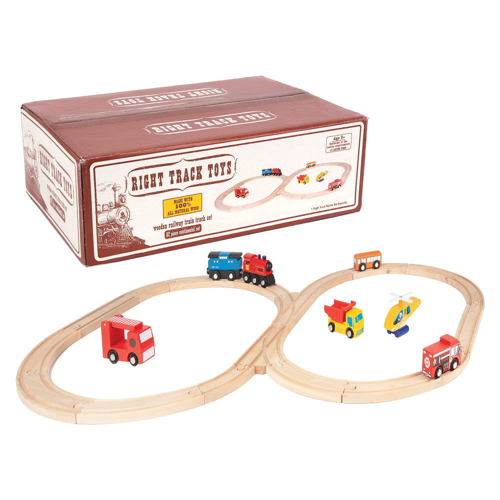 Right Track Toys straight wooden track for stable, seamless connections.