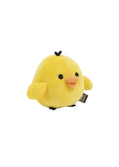 Rilakkuma Kiiroitori plush close-up of stitching and cheerful expression