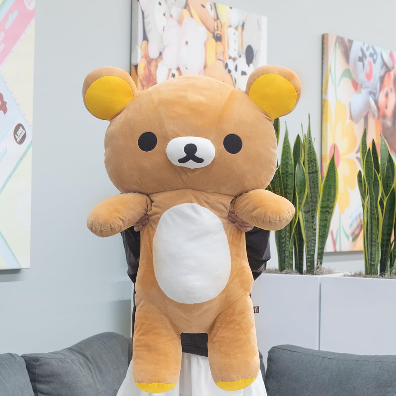 Bedroom or playroom scene with Rilakkuma Jumbo plush for bedtime snuggles.