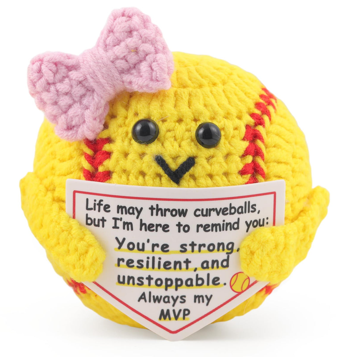 Rimvoe crochet positive softball with bow: cheerful handmade keepsake for teammates