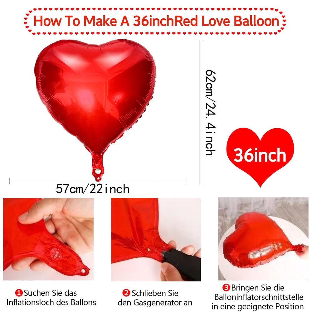 RIMYIKU red heart balloons with metallic finish closeup showing glow.