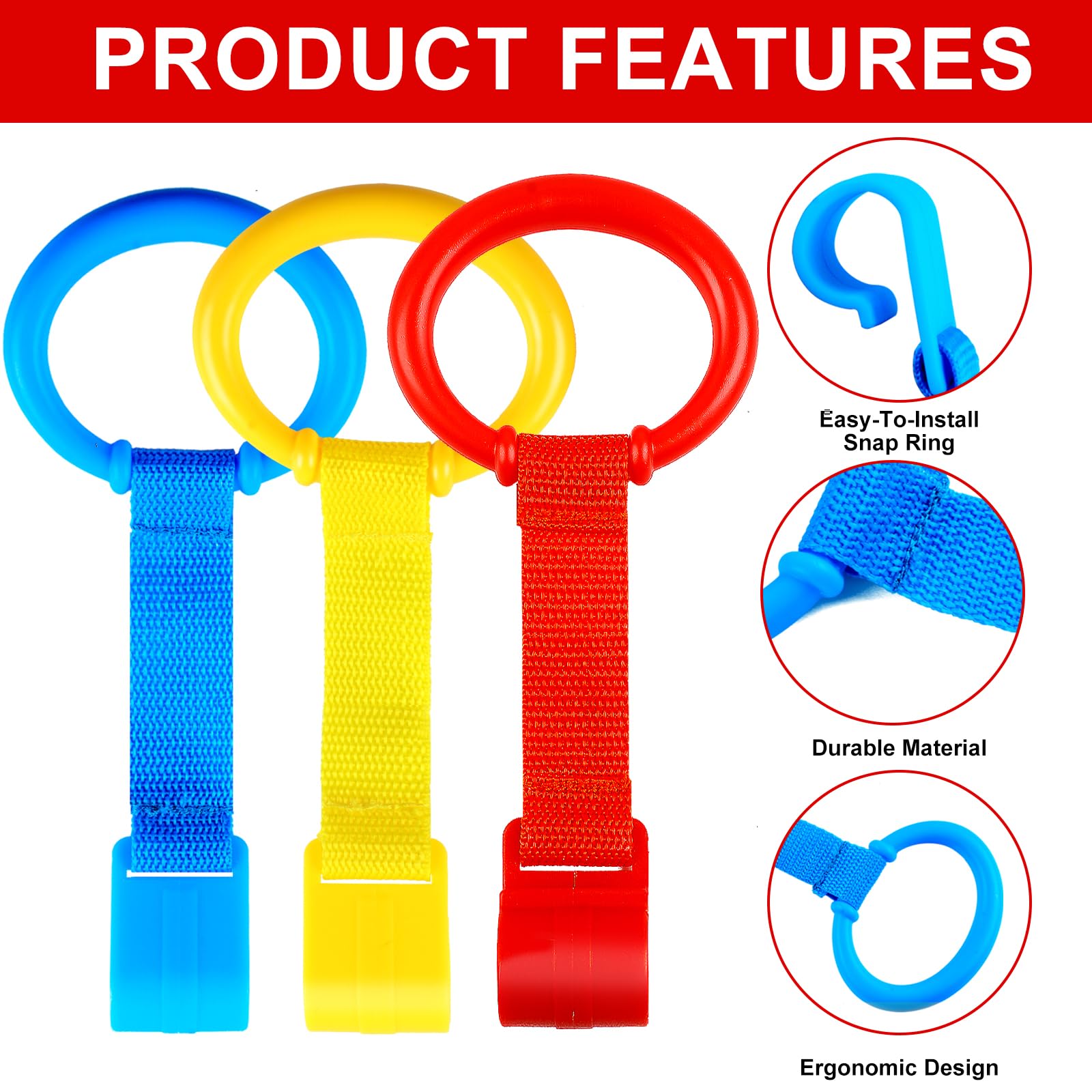 Rindion baby walker stand-use rings help safe upright play for toddlers.