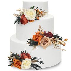 Rinlong 3pc burnt-orange cake topper flowers brighten celebrations with warm fall vibes